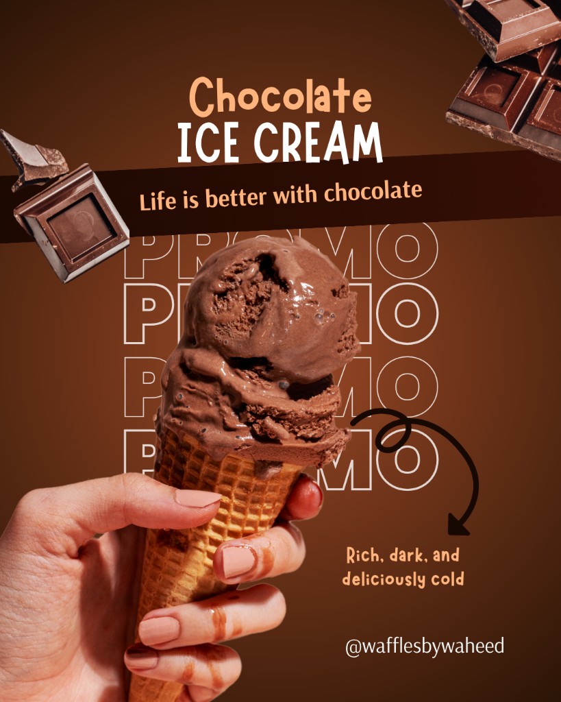 Chocolate ice cream social media promotional graphic